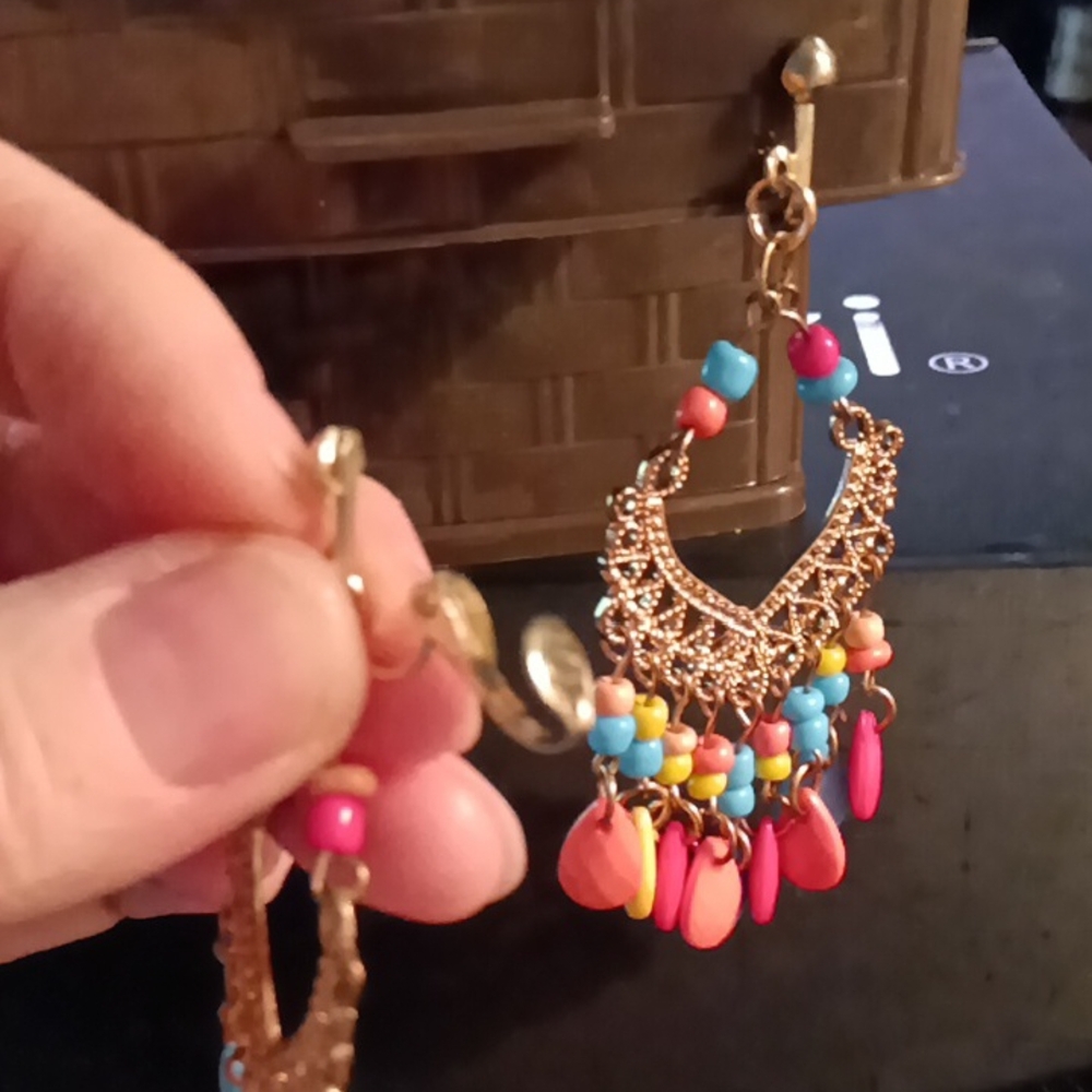 Paparazzi Gold Pink Chandelier Earrings - Picture 5 of 5